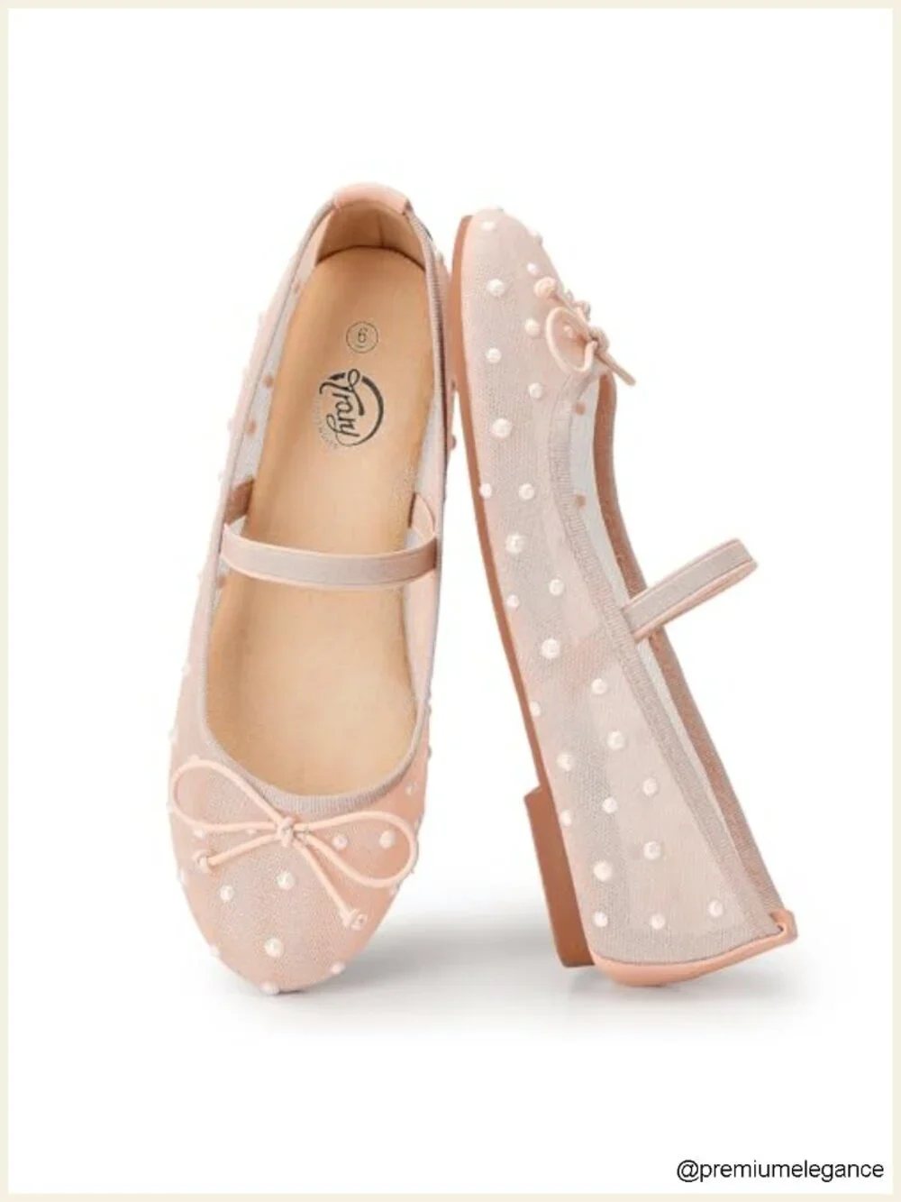 Mary Jane Flats with Bowknot and Pearl Embellishments